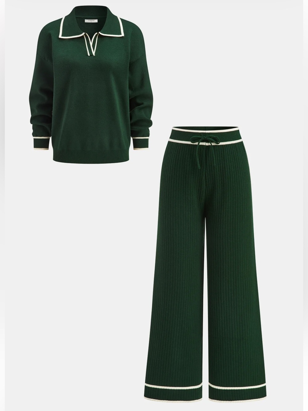 Commense Knitted Contrast Trim Polo Top and Pants Set Size Medium NWT - Picture 10 of 10